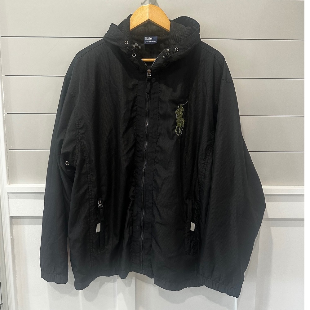 Polo Ralph Lauren Mens XL Black Windbreaker Jacket Big Pony Logo Mesh Lined